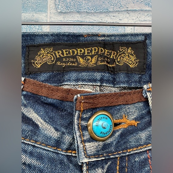 Red Pepper Y2K Embroidered Denim Pants Boot Cut Low Rise size 24 - Picture 3 of 16